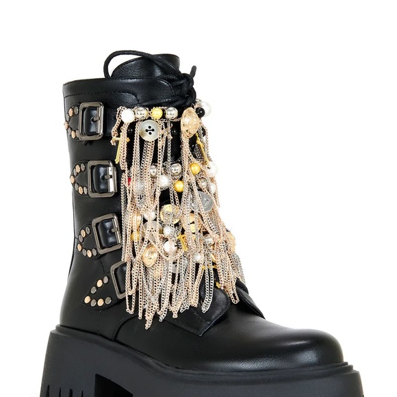 Azalea Wang Shoes - Azalea Wang Moto Charm Embellished Boot
